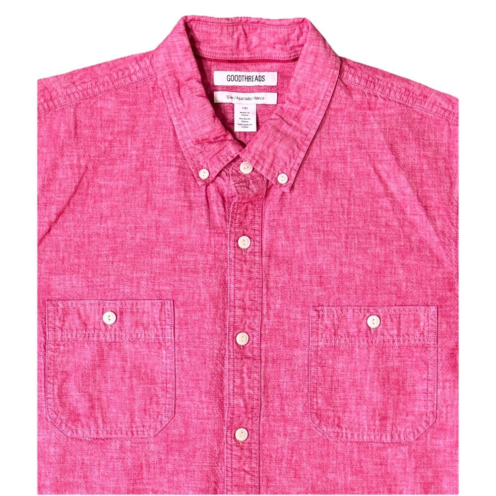 Men’s Slim 100% Cotton Red Heathered Long Sleeve Button Down Casual Shirt Size L